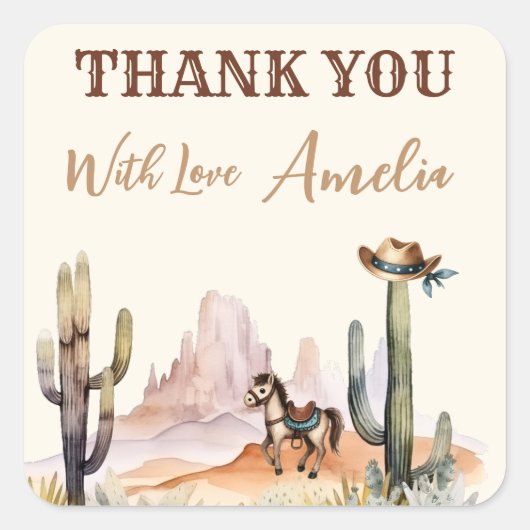 西の男の子の小さなカウボーイ素朴の赤ちゃんシャワー スクエアシール (正面)