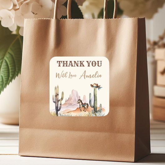 西の男の子の小さなカウボーイ素朴の赤ちゃんシャワー スクエアシール