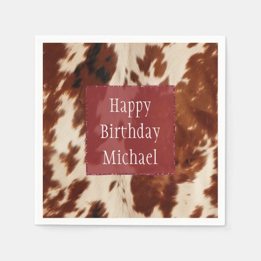 西の白まだら茶色の黒牛革 スタンダードカクテルナプキン (正面)