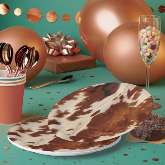 西の白まだら茶色の黒牛革 ペーパープレート (複数)