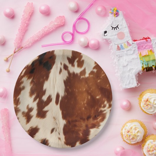 西の白まだら茶色の黒牛革 ペーパープレート (パーティー)