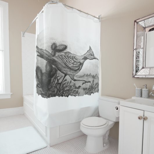 西の白黒の砂漠のロードランナーシャワー シャワーカーテン (インサイチュ)