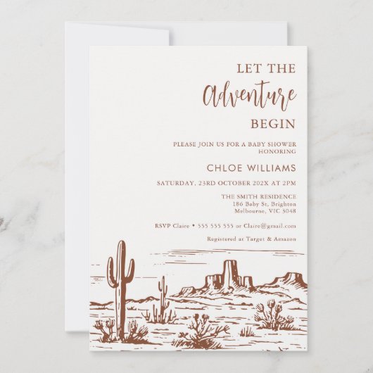西の砂漠で冒険を赤ちゃんシャワーを開始 招待状 (正面)