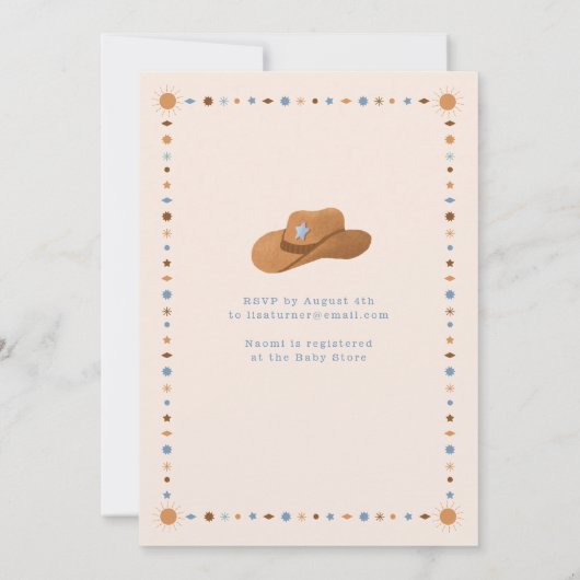 西の赤ちゃんシャワーの途中の小さなカウボーイ 招待状 (裏面)