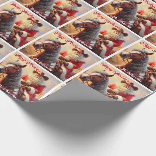 西の陽気なサンタクロースとホースクリスマス ラッピングペーパー (角)