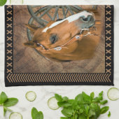 西の馬カウボーイブーツカウボーイハットワゴンホイール キッチンタオル (折り畳み)