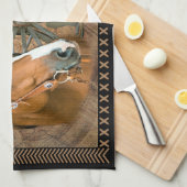 西の馬カウボーイブーツカウボーイハットワゴンホイール キッチンタオル (四つ折り)