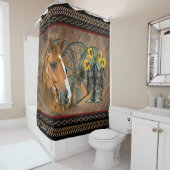 西の馬カウボーイブーツカウボーイハットワゴンホイール シャワーカーテン (インサイチュ)