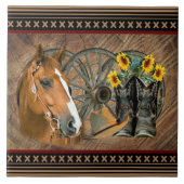 西の馬カウボーイブーツカウボーイハットワゴンホイール タイル (正面)