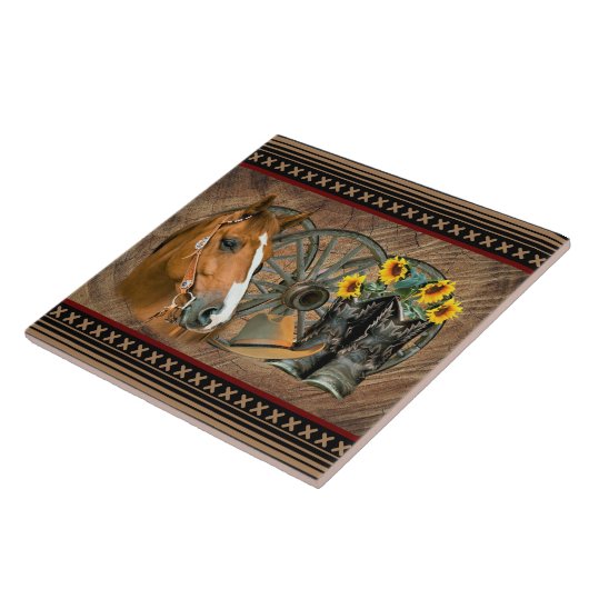 西の馬カウボーイブーツカウボーイハットワゴンホイール タイル (側面)