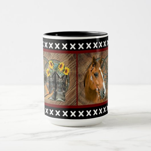 西の馬カウボーイブーツカウボーイハットワゴンホイール マグカップ (中央)