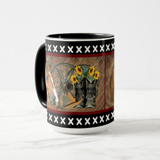 西の馬カウボーイブーツカウボーイハットワゴンホイール マグカップ (正面左)