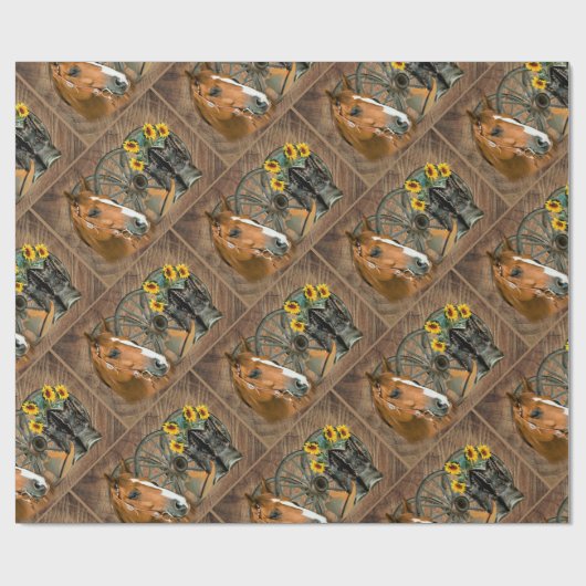 西の馬カウボーイブーツカウボーイハットワゴンホイール ラッピングペーパー (フラット)