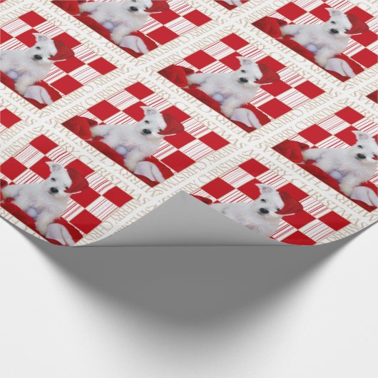 西の高地テリアの子犬のクリスマス ラッピングペーパー (角)