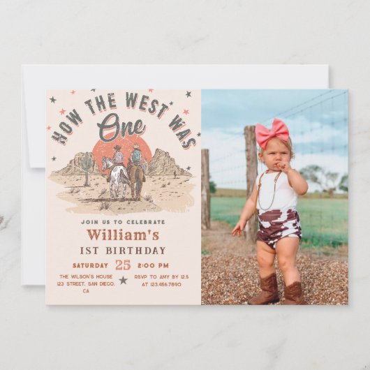 西は西カウボーイの誕生日写真 招待状 (正面)