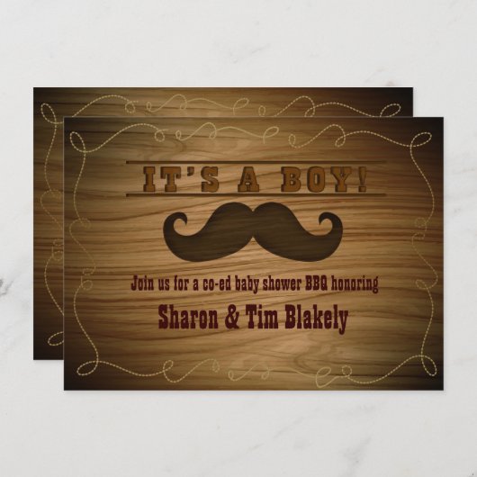 西ひげ赤ちゃんシャワー少年招待状 招待状 (正面/裏面)