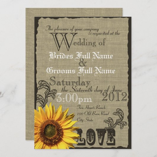 西ひまわり素朴の国の結婚式 招待状 (正面/裏面)