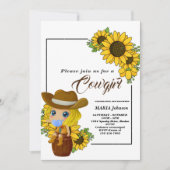 西ひまわり素朴女性のカーボーイベビーシャワー 招待状 (正面)