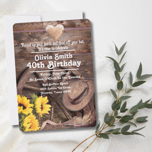 西ひま素朴わりブーツ帽子40歳の誕生日 招待状