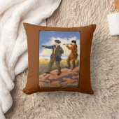 西を探検しているルイスおよびクラーク クッション (ブランケット)