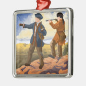 西を探検しているルイスおよびクラーク メタルオーナメント (左)