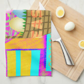 西アフリカインスパイアのイースターバスケット&エッグアート キッチンタオル (四つ折り)