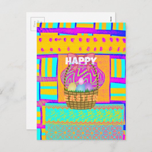 西アフリカインスパイアのイースターバスケット&エッグアート シーズンポストカード (正面/裏面)