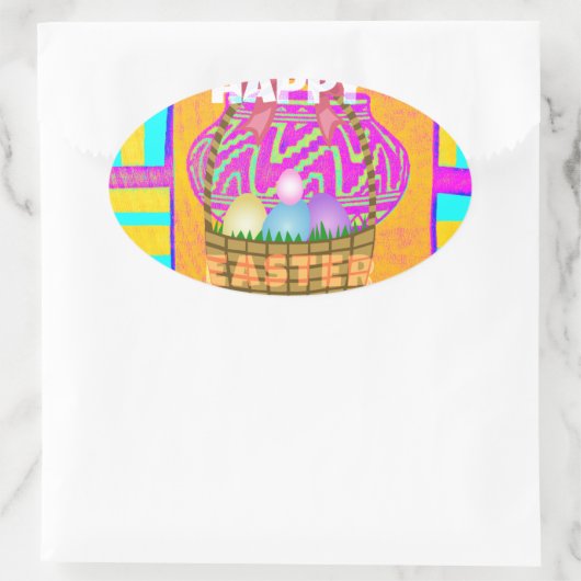 西アフリカインスパイアのイースターバスケット&エッグアート 楕円形シール (バッグ)