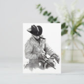 西アートのサドルのカウボーイの鉛筆スケッチ ポストカード (スタンド正面)