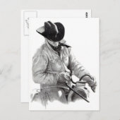 西アートのサドルのカウボーイの鉛筆スケッチ ポストカード (正面/裏面)