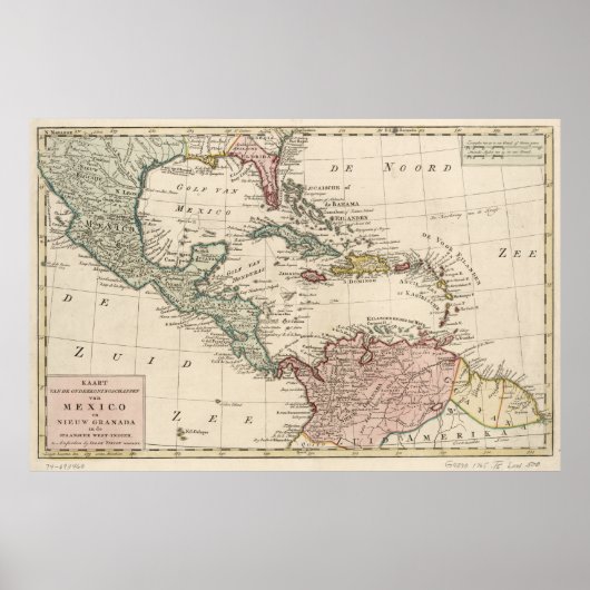 西インディの古い地図カリブの(1765年) ポスター (正面)