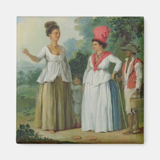 西インディアンの色の女性と子供と黒 マグネット (正面)