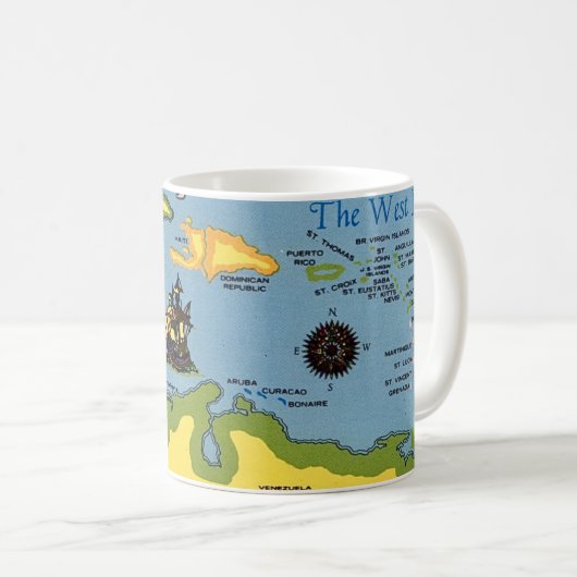 西インド諸島の地図 コーヒーマグカップ (正面右)