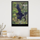 西オコボジレイクアイオワ宇宙衛星地図 ポスター (キッチン)