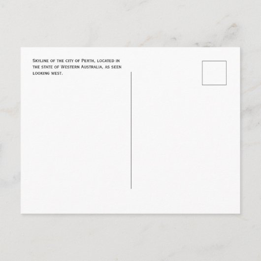 西オーストラリアを望むスカイライン、パース、西オーストラリア ポストカード (裏面)