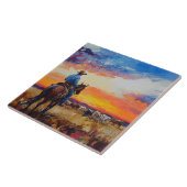 西カウボーイと群れトリベット タイル (側面)