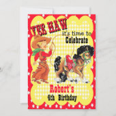 西カウボーイと馬の誕生日パーティーの招待 招待状 (正面)