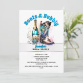 西カウボーイのブーツ光沢のあるきらめくシック 招待状 (スタンド正面)