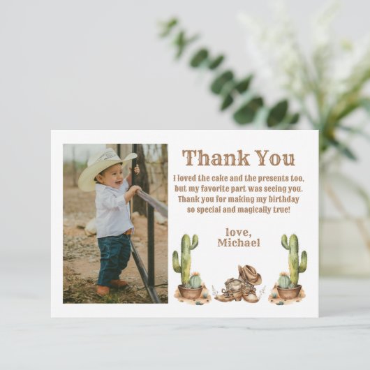 西カウボーイの最初のロデオ誕生日の写真 サンキューカード (スタンド正面)