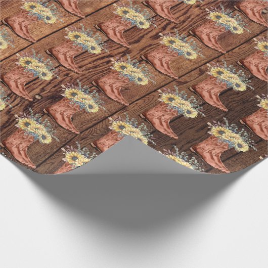 西カウボーイはヒマワリの木目をブーツ ラッピングペーパー (角)