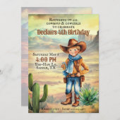 西カウボーイウォーター色スタイル誕生日パーティー 招待状 (正面/裏面)