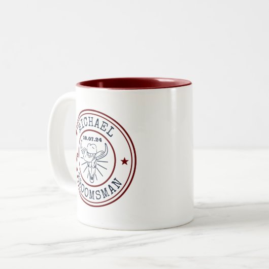 西カウボーイカウズスカルロゴカスタマイズGroomsmen ツートーンマグカップ (正面左)