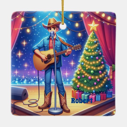 西カウボーイカントリー歌手クリスマス セラミックオーナメント (裏面)