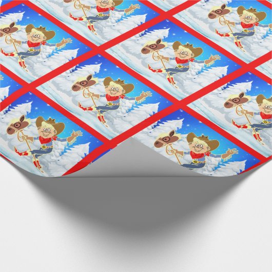 西カウボーイキッドのスティックホース冬のシーン ラッピングペーパー (角)