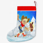 西カウボーイキッドオンスティックホース冬のシーン スモールクリスマスストッキング (裏面)