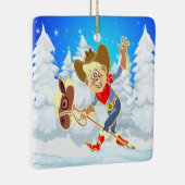 西カウボーイキッドオンスティックホース冬のシーンSqu セラミックオーナメント (右)