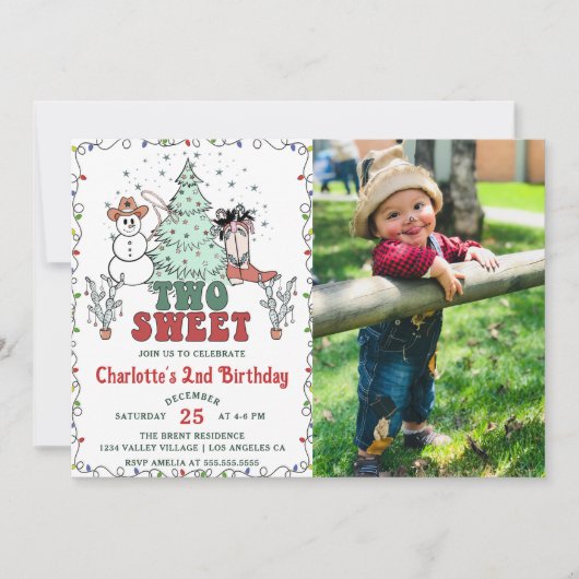 西カウボーイクリスマスツースウィート誕生日写真 招待状 (正面)