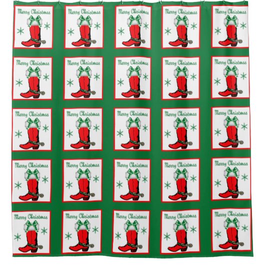 西カウボーイクリスマスレッドブーツシャワーカーテン シャワーカーテン (正面)