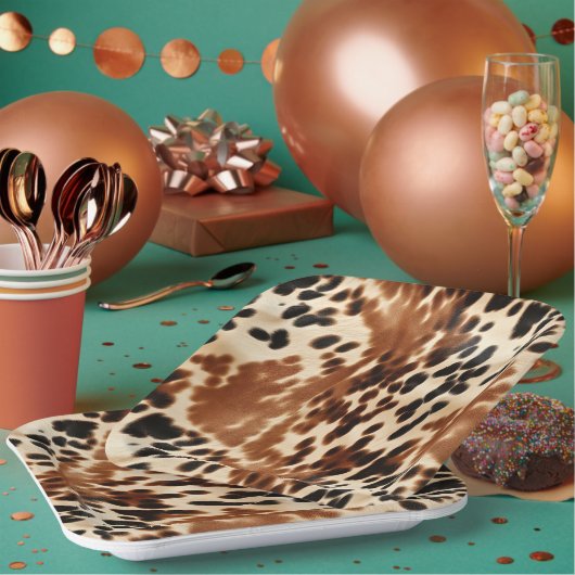 西カウボーイクリームブラウンブラックコウィド ペーパープレート (複数)