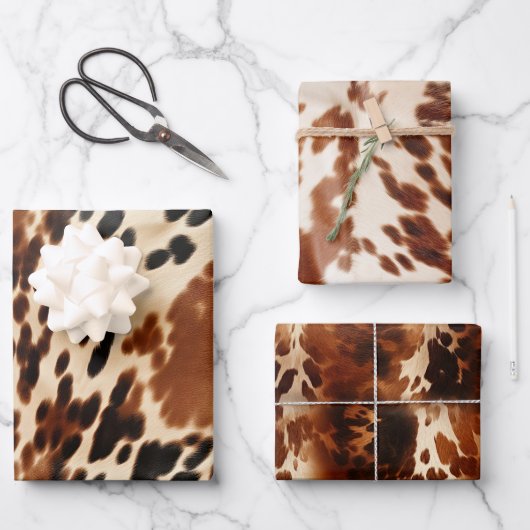 西カウボーイクリームブラウンブラックコウィド ラッピングペーパーシート (正面)